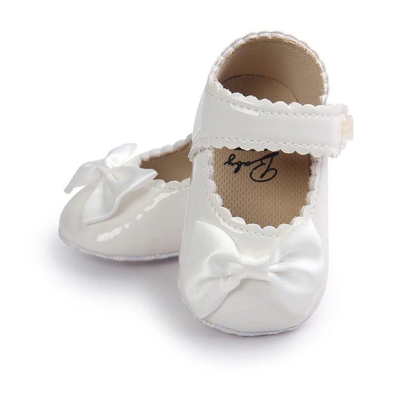 Fire Frog Baby Girls Mary Jane Burnish Pu Leather Bowknot Princess Prewalker Christening Baptism Shoes White - Image 3